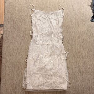 Lulu's White Fringe Mini Dress with Spaghetti Straps
